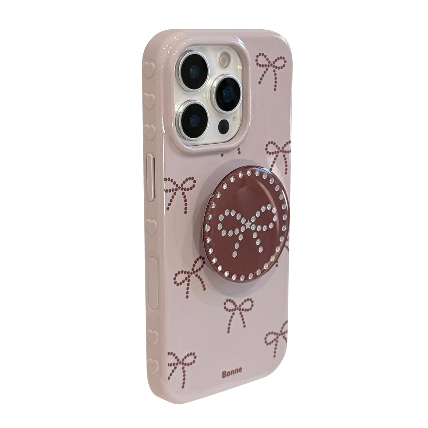 ins wind gray purple bow apple 17pro max mobile phone case iphone15 suitable for 14 gilt bracket 16 soft