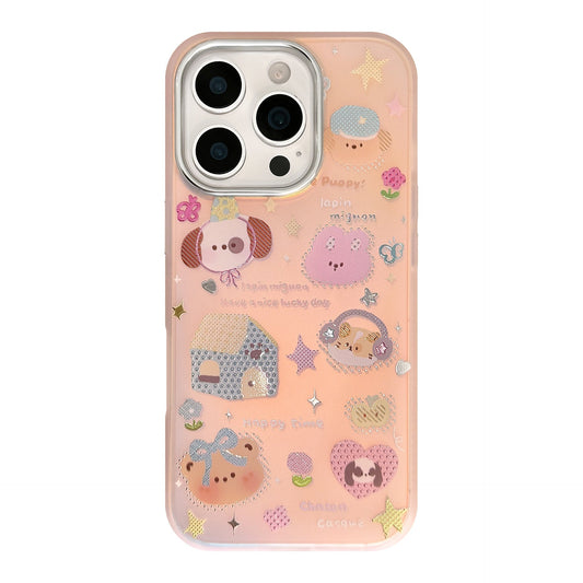 Gilt applicable iphone15 mobile phone case 17Promax laser pink cartoon 16 anti-drop 14 Korean 13 hard case